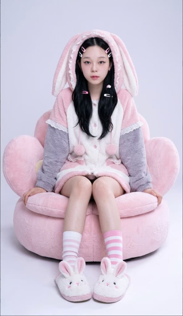 Pop-Cam style portrait in pink bunny outfit