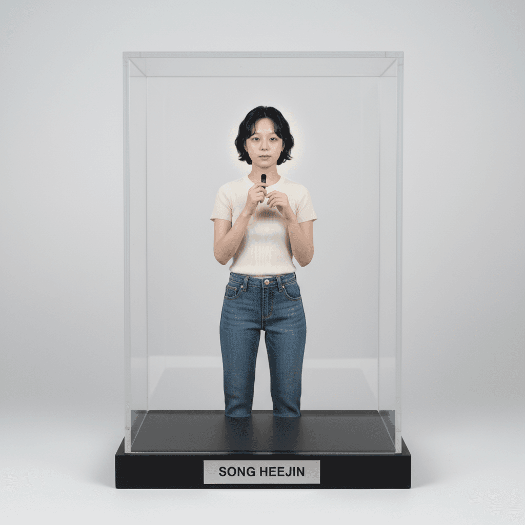 1/6 scale Hot Toys-style collectible action figure inside a clear acrylic display case, generated from a photo