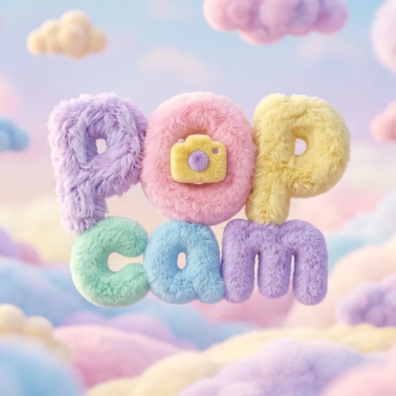 Pastel fuzzy dream-cloud 3D logo — Y2K aesthetic 3D typography