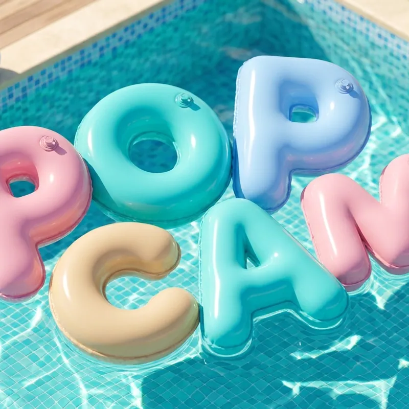 Y2K inflatable pool-tube 3D logo render — sample Pop-Cam output