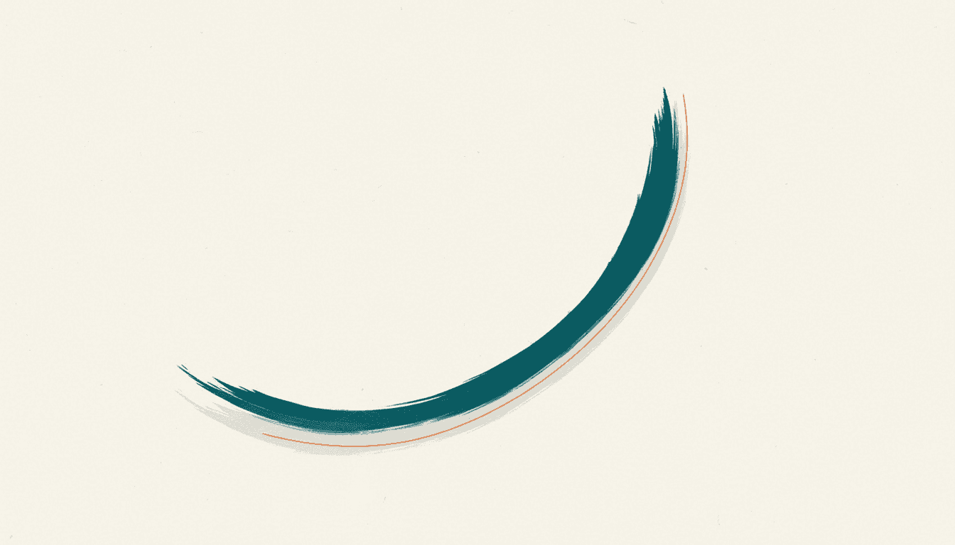 Minimalist editorial AI blog header with a single bold teal brushstroke on warm ivory paper texture, generous negative space, refined editorial feel