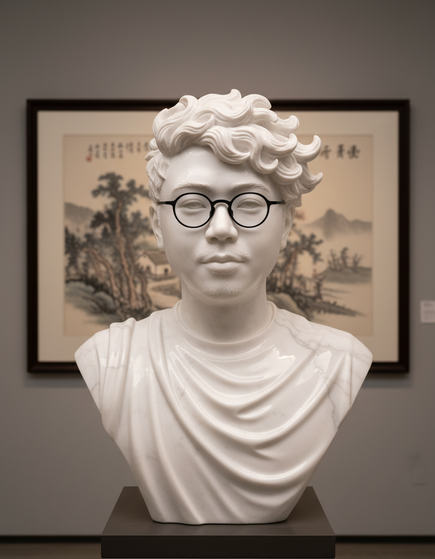 Marble sculpture style figurine generated from a photo