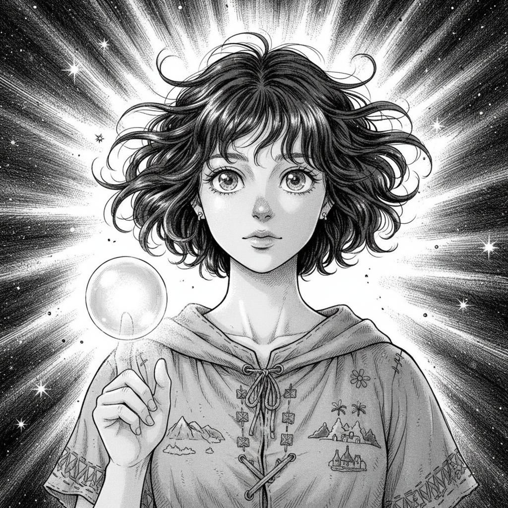 Photo turned into a sparkling-eyed shojo manga witch portrait
