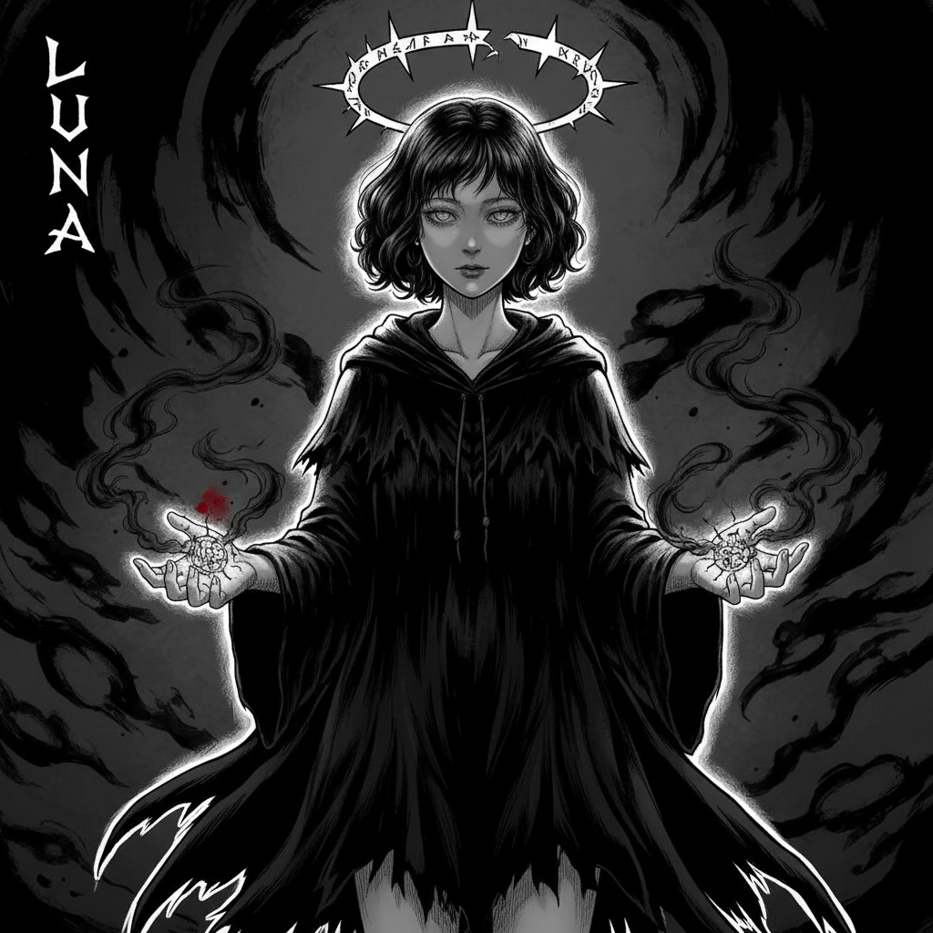 Sample render: shadow witch / world-hater with smoke from palms