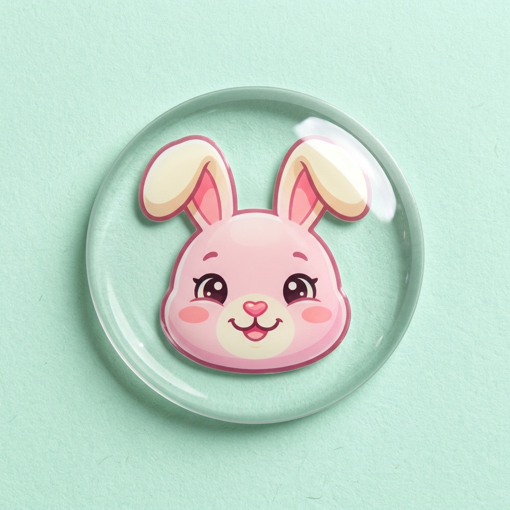 Glossy puffy 3D dome sticker with rim light, generated by Pop-Cam