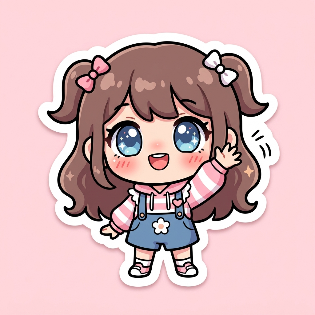 Cute chibi cartoon sticker with oversized head and bold outline, generated by Pop-Cam