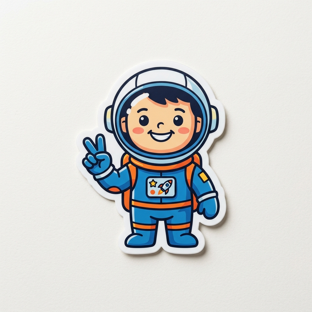 Die-cut vinyl sticker with thick white kiss-cut border, generated by Pop-Cam