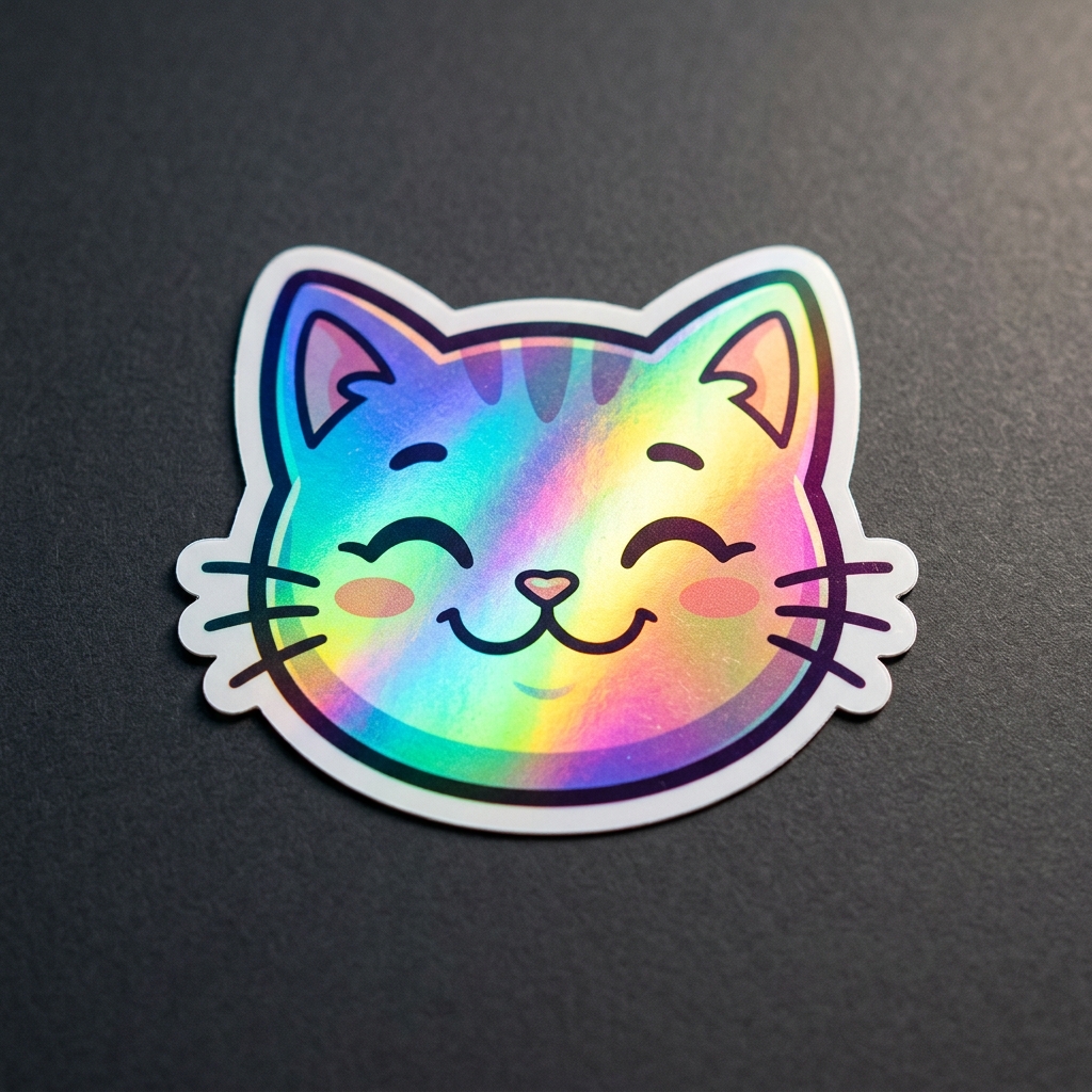 Holographic foil sticker with iridescent rainbow shimmer, generated by Pop-Cam