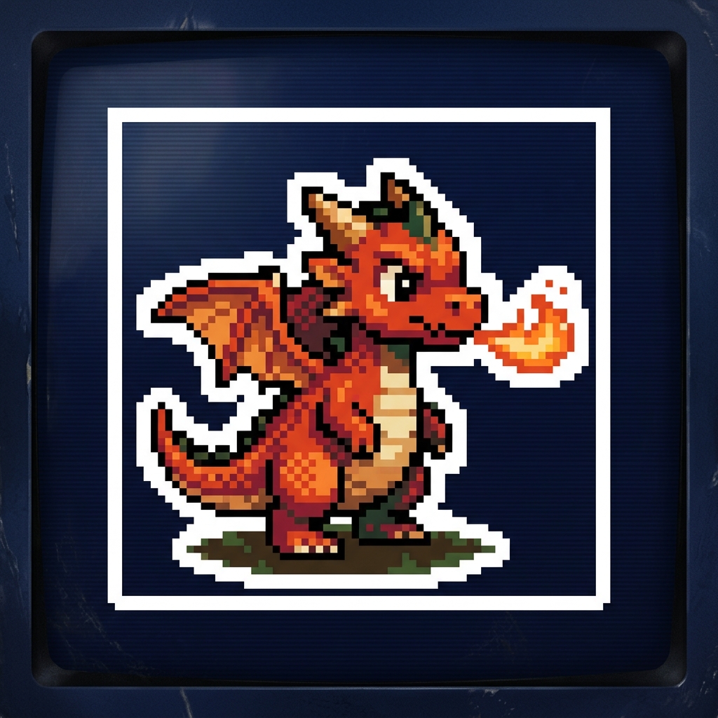 16-bit pixel art sticker with chunky pixelated border, generated by Pop-Cam