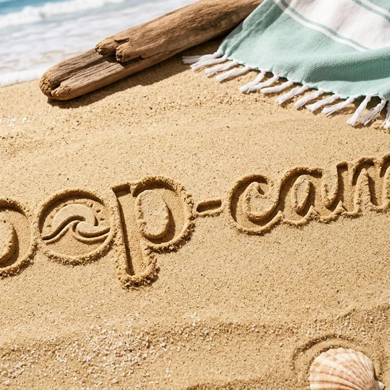 Beach sand imprint Y2K logo — retro futuristic 3D typography
