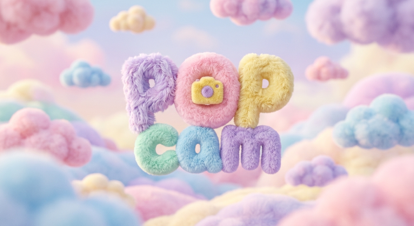 Pastel fuzzy dream-cloud 3D logo — Y2K aesthetic 3D typography