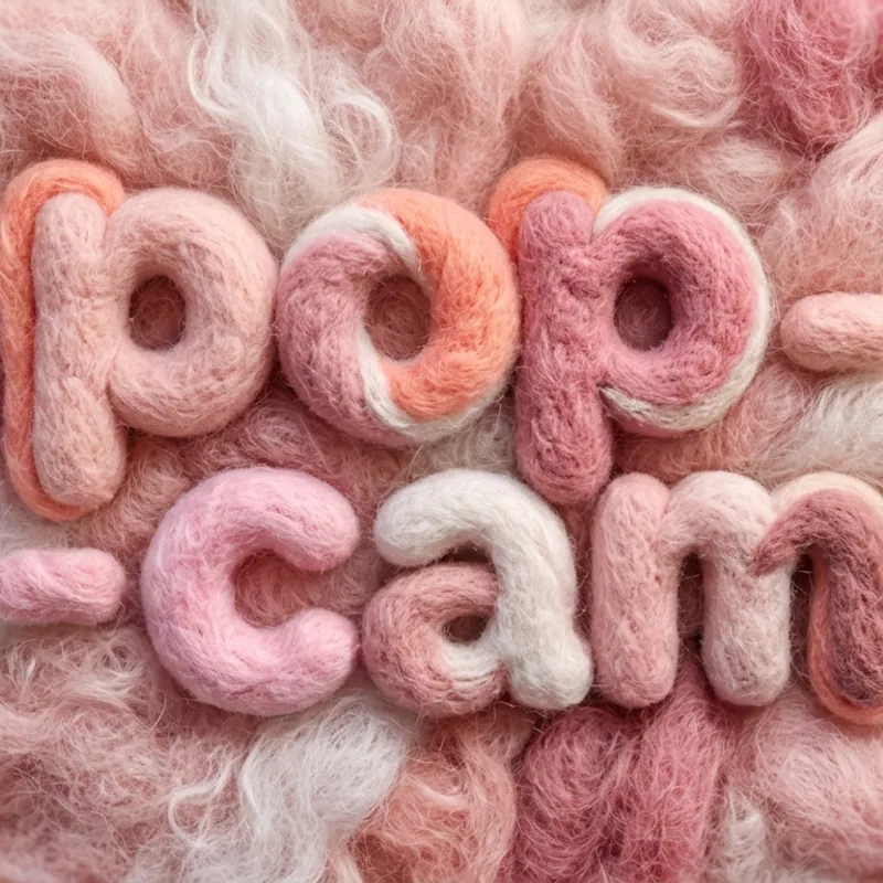 Pink fuzzy felt 3D logo — Y2K aesthetic prompt example
