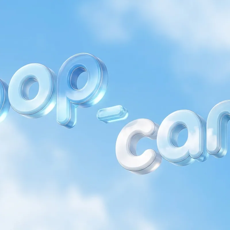 Sky glass block Y2K 3D logo — frosted glass typography sample